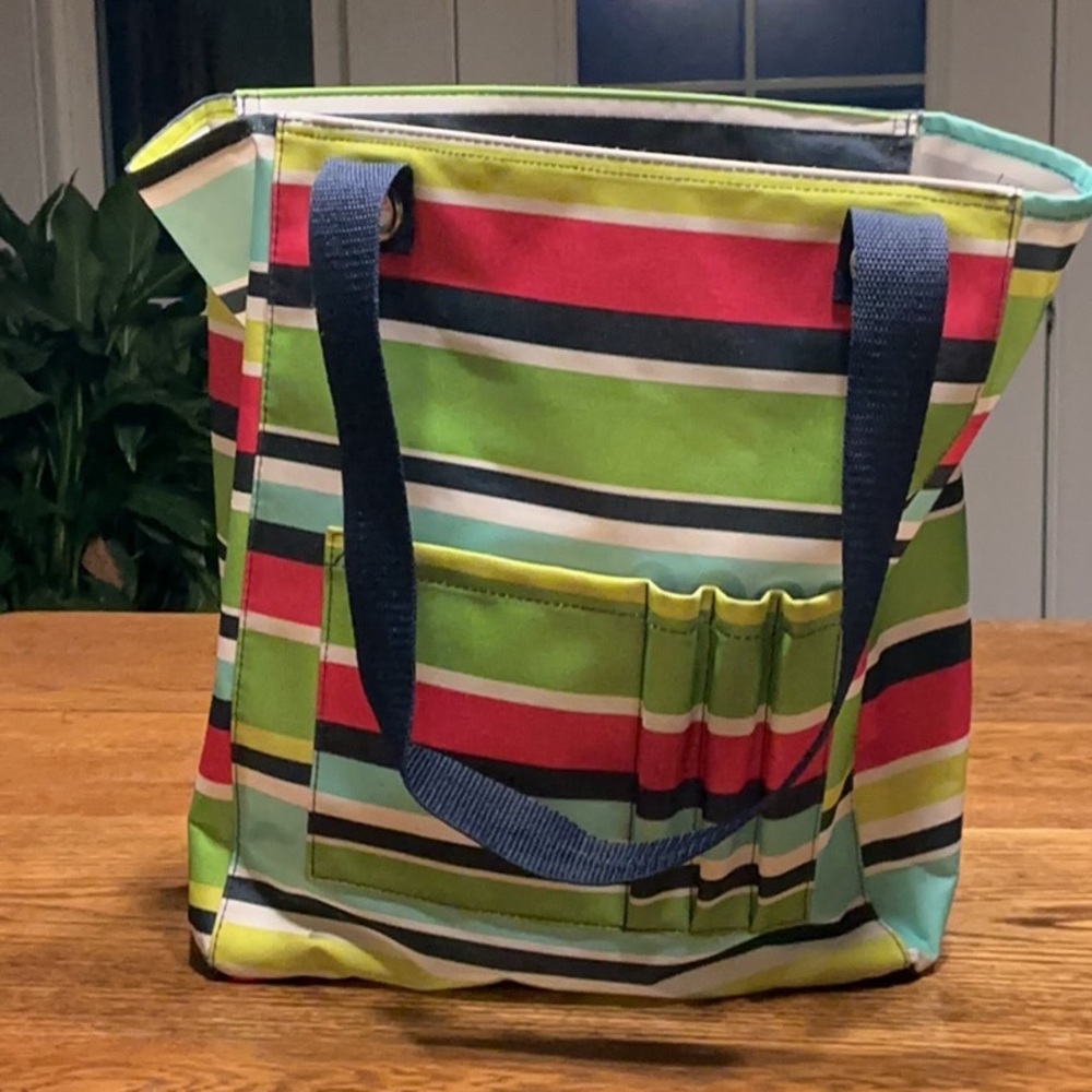 Thirty-One Tall Organizing Tote Preppy Pop Striped Bag 11 x 13 x 6 Zip Top